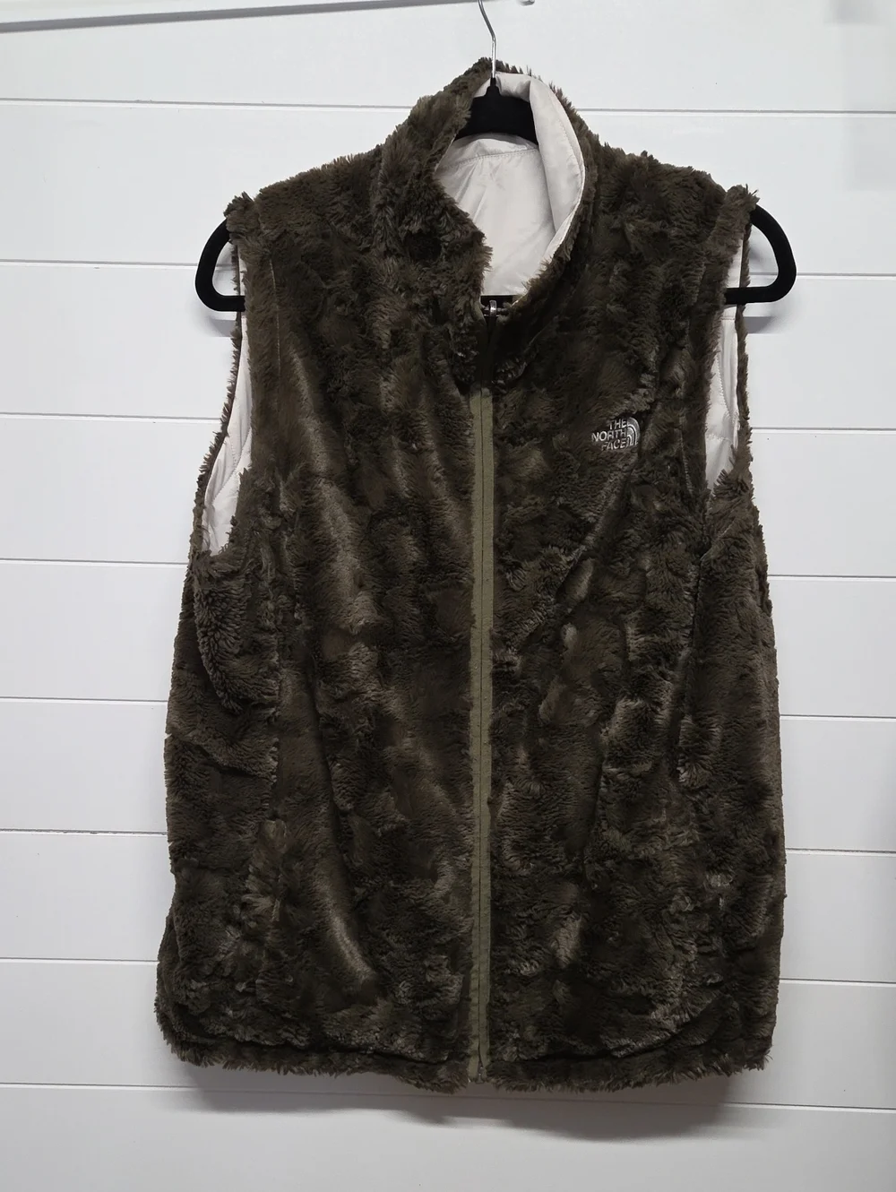 The North Face Reverible Women's Olive Brown Faux Fur Vest Size Large